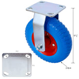 4PCS 8IN Flat Free (2PCS Swivel +2PCS Rigid) Caster Wheel Swivel Plate Steel Hub with Ball Bearings 5/8 - Inch Bore Centered Axle Blue - Fab Heavy Parts