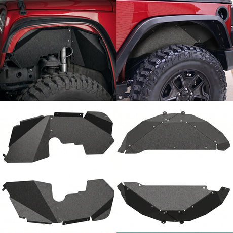 4PCS Black Front & Rear Inner Fender Liners Compatible with 2007-2018 Jeep Wrangler JK & JKU Unlimited (2/4 Doors) Steel Fenders Flares - Fab Heavy Parts