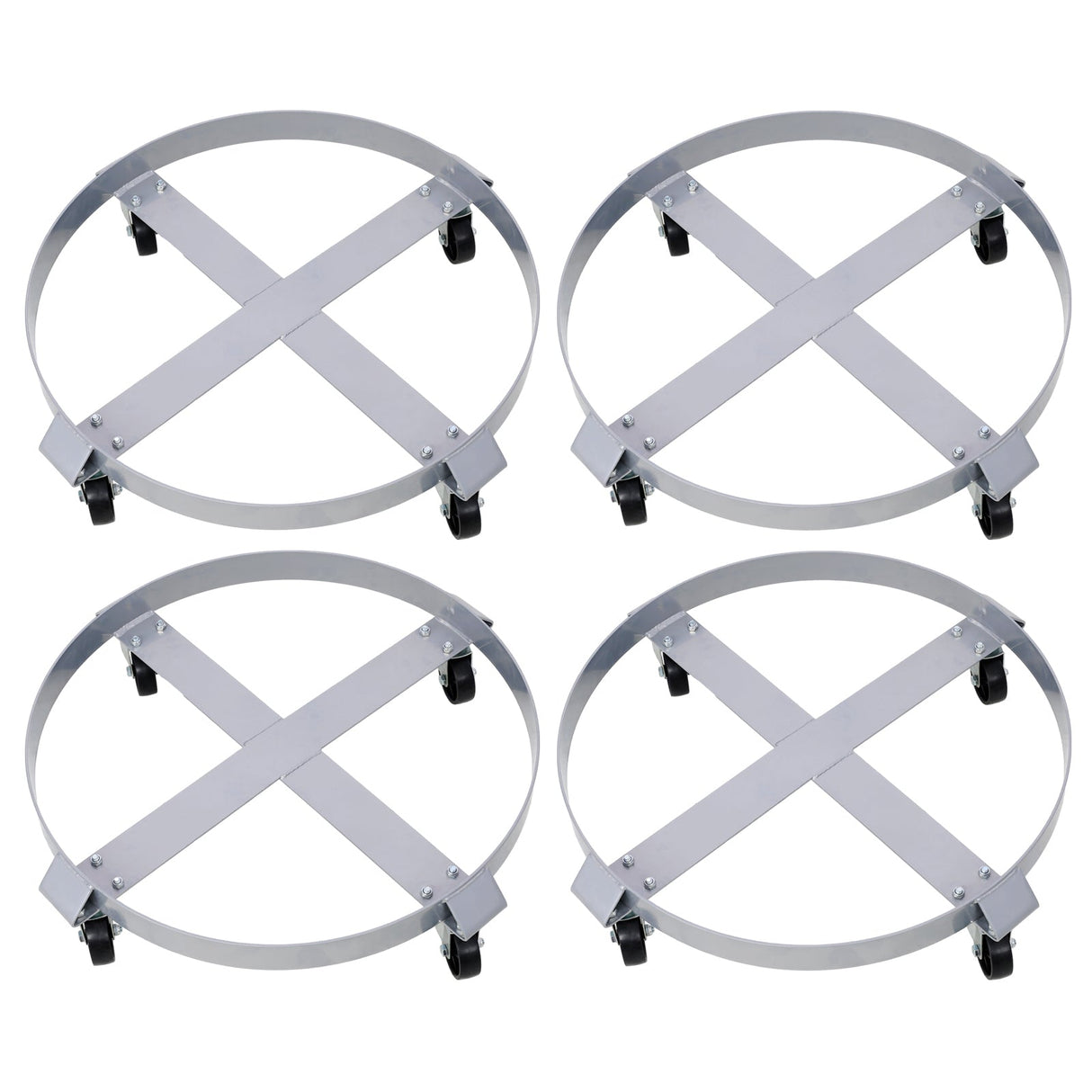 4Pcs Drum Dolly for 55 Gallon Barrel with 4 Swivel Caster Wheels Heavy Duty Steel Frame Cart with Brake - Fab Heavy Parts