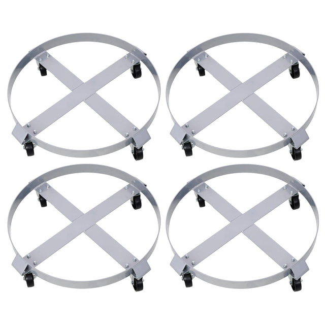 4Pcs Drum Dolly for 55 Gallon Barrel with 4 Swivel Caster Wheels Heavy Duty Steel Frame Cart with Brake - Fab Heavy Parts