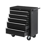 5 - Drawer Rolling Tool Chest w/Lock & Key Wheels Top Cushion & Drawer Liners - Black - Fab Heavy Parts
