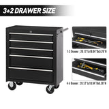 5 - Drawer Rolling Tool Chest w/Lock & Key Wheels Top Cushion & Drawer Liners - Black - Fab Heavy Parts