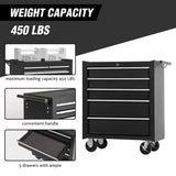 5 - Drawer Rolling Tool Chest w/Lock & Key Wheels Top Cushion & Drawer Liners - Black - Fab Heavy Parts