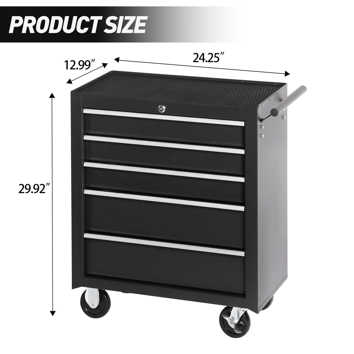5 - Drawer Rolling Tool Chest w/Lock & Key Wheels Top Cushion & Drawer Liners - Black - Fab Heavy Parts