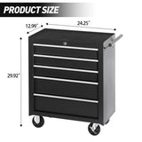 5 - Drawer Rolling Tool Chest w/Lock & Key Wheels Top Cushion & Drawer Liners - Black - Fab Heavy Parts