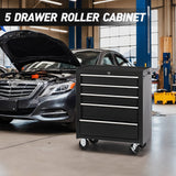 5 - Drawer Rolling Tool Chest w/Lock & Key Wheels Top Cushion & Drawer Liners - Black - Fab Heavy Parts