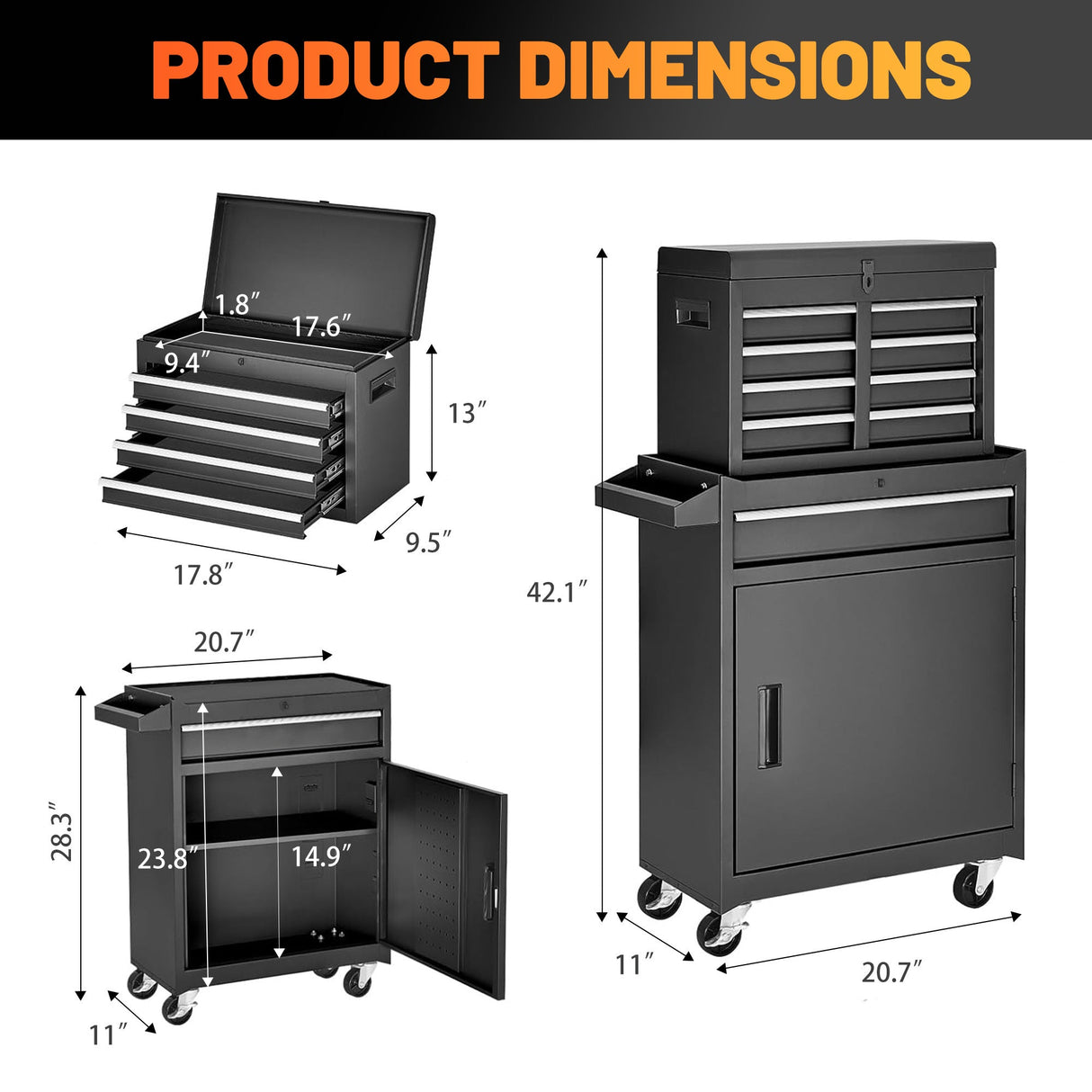 5 - Drawer Rolling Tool Storage Cabinet with 154pcs Tools Metal - Black - Fab Heavy Parts