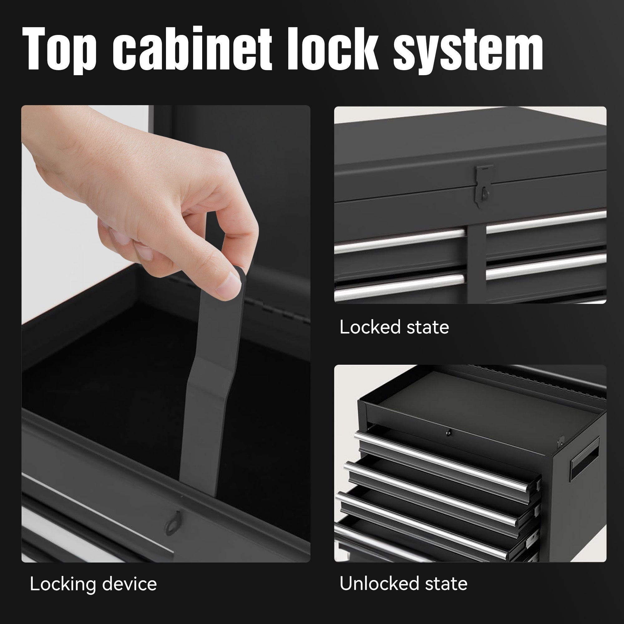 5 - Drawer Rolling Tool Storage Cabinet with Detachable Top Tool Box Liner Universal Lockable Wheels Adjustable Shelf Locking Mechanism - Black - Fab Heavy Parts