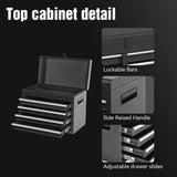 5 - Drawer Rolling Tool Storage Cabinet with Detachable Top Tool Box Liner Universal Lockable Wheels Adjustable Shelf Locking Mechanism - Black - Fab Heavy Parts