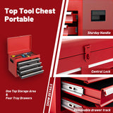 5 - Drawer Rolling Tool Storage Cabinet with Detachable Top Tool Box Liner Universal Lockable Wheels Adjustable Shelf Locking Mechanism - Red - Fab Heavy Parts