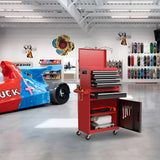 5 - Drawer Rolling Tool Storage Cabinet with Detachable Top Tool Box Liner Universal Lockable Wheels Adjustable Shelf Locking Mechanism - Red - Fab Heavy Parts