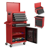 5 - Drawer Rolling Tool Storage Cabinet with Detachable Top Tool Box Liner Universal Lockable Wheels Adjustable Shelf Locking Mechanism - Red - Fab Heavy Parts