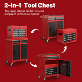 5 - Drawer Rolling Tool Storage Cabinet with Detachable Top Tool Box Liner Universal Lockable Wheels Adjustable Shelf Locking Mechanism - Red - Fab Heavy Parts