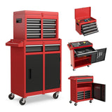 5 - Drawer Rolling Tool Storage Cabinet with Detachable Top Tool Box Liner Universal Lockable Wheels Adjustable Shelf Locking Mechanism - Red - Fab Heavy Parts