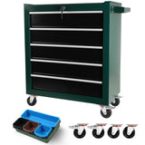 5 - Drawers Rolling Tool Chest Cabinet with Keyed Locking System - Green - Fab Heavy Parts