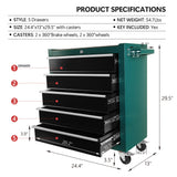5 - Drawers Rolling Tool Chest Cabinet with Keyed Locking System - Green - Fab Heavy Parts