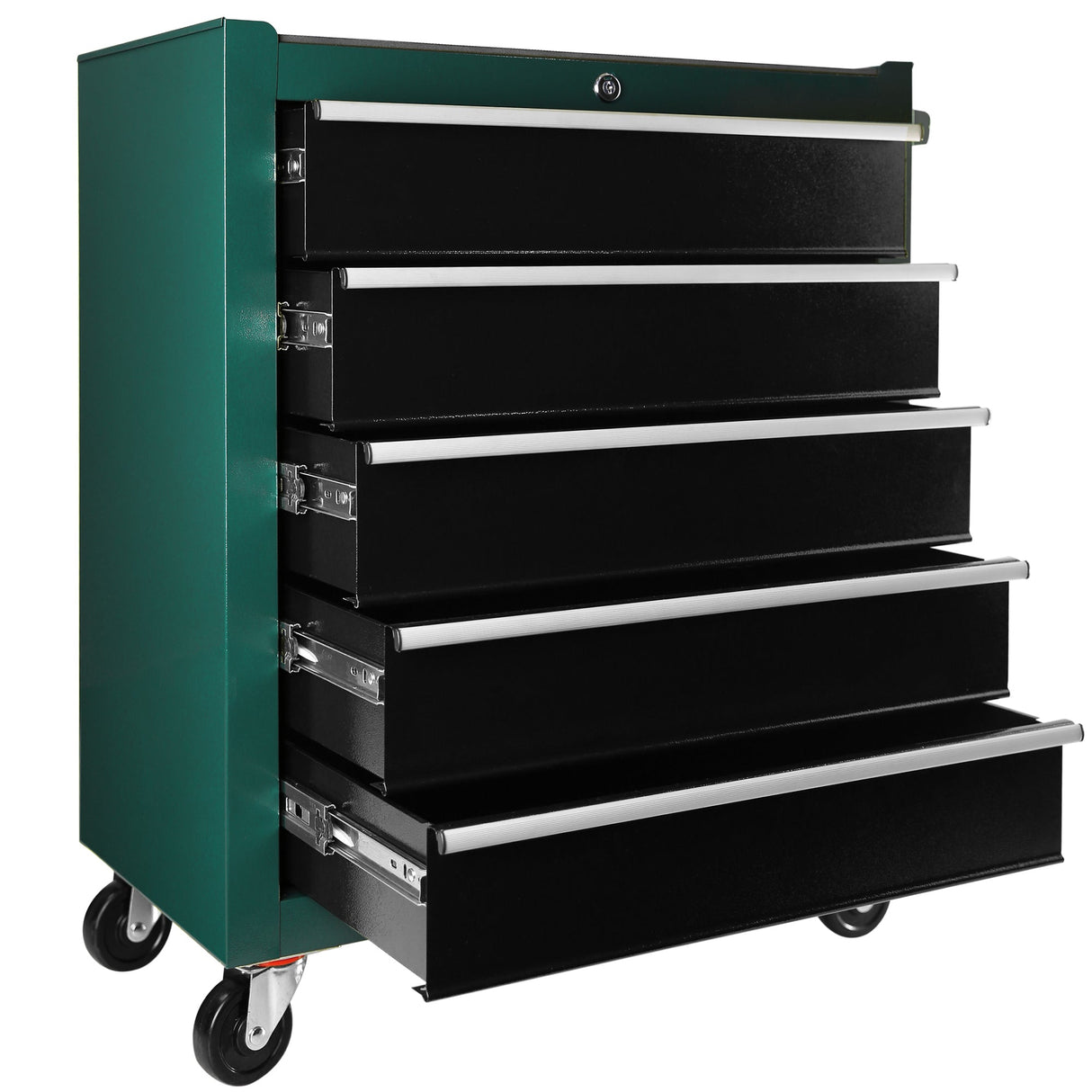 5 - Drawers Rolling Tool Chest Cabinet with Keyed Locking System - Green - Fab Heavy Parts