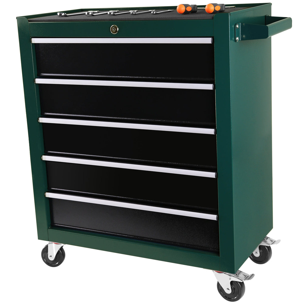 5 - Drawers Rolling Tool Chest Cabinet with Keyed Locking System - Green - Fab Heavy Parts