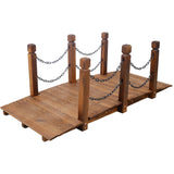 5 FT Wooden Garden Bridge Stained Wood Arc Footbridge with Chain Railings Easy to Assemble - Brown - Fab Heavy Parts