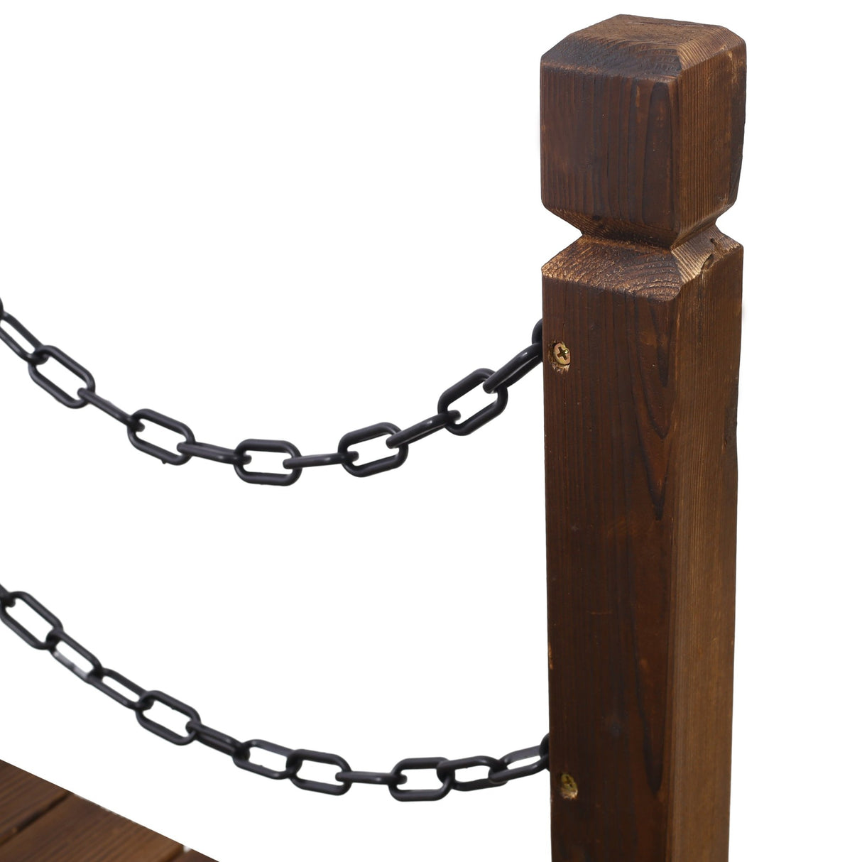 5 FT Wooden Garden Bridge Stained Wood Arc Footbridge with Chain Railings Easy to Assemble - Brown - Fab Heavy Parts