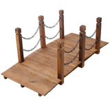 5 FT Wooden Garden Bridge Stained Wood Arc Footbridge with Chain Railings Easy to Assemble - Brown - Fab Heavy Parts