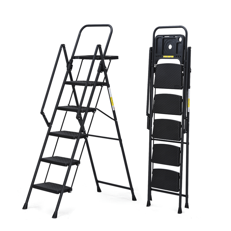 5 - Step Ladder Foldable Step Stool with Tool Tray and Wide Non Slip Pedals Sturdy Steel - Fab Heavy Parts