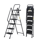 5 - Step Ladder Foldable Step Stool with Tool Tray and Wide Non Slip Pedals Sturdy Steel - Fab Heavy Parts