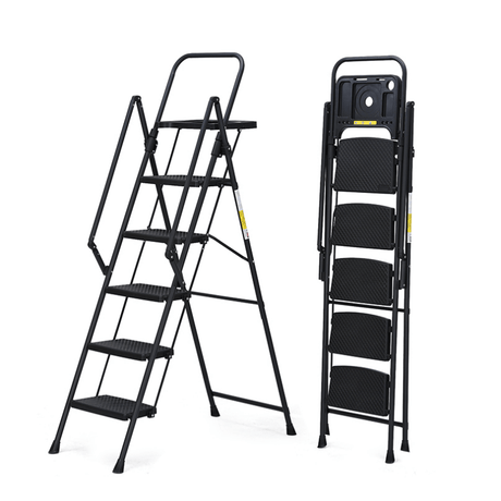 5 - Step Ladder Foldable Step Stool with Tool Tray and Wide Non Slip Pedals Sturdy Steel - Fab Heavy Parts