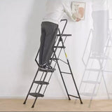 5 - Step Ladder Foldable Step Stool with Tool Tray and Wide Non Slip Pedals Sturdy Steel - Fab Heavy Parts