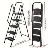 5 - Step Ladder Folding Stool with Anti Slip Wide Pedals 300 Lbs Capacity Portable Steel - Black - Fab Heavy Parts