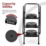5 - Step Ladder Folding Stool with Anti Slip Wide Pedals 300 Lbs Capacity Portable Steel - Black - Fab Heavy Parts