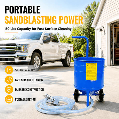 50 Lbs Siphon Feed Sandblaster Kit Portable Abrasive Blasting Machine with 9.8FT Hose Cast Aluminum Blasting Gun - Fab Heavy Parts