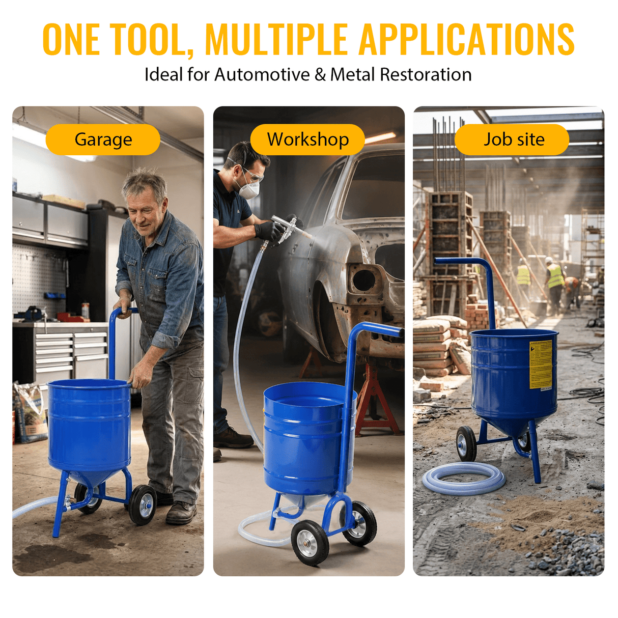 50 Lbs Siphon Feed Sandblaster Kit Portable Abrasive Blasting Machine with 9.8FT Hose Cast Aluminum Blasting Gun - Fab Heavy Parts
