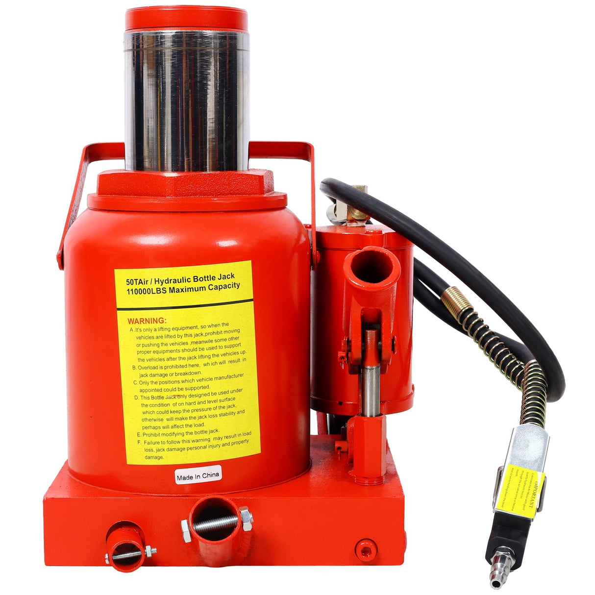 50 Ton 100,000LBS Air Hydraulic Bottle Jack with Pneumatic & Manual Hand Pump Rugged Steel Construction - Fab Heavy Parts