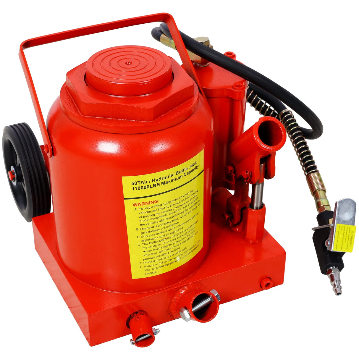 50 Ton 100,000LBS Air Hydraulic Bottle Jack with Pneumatic & Manual Hand Pump Rugged Steel Construction - Fab Heavy Parts