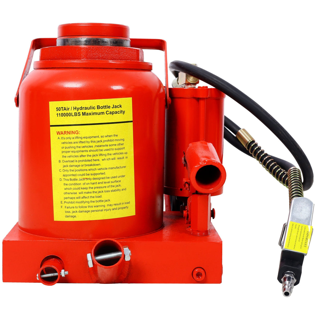 50 Ton 100,000LBS Air Hydraulic Bottle Jack with Pneumatic & Manual Hand Pump Rugged Steel Construction - Fab Heavy Parts