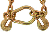 5/16''x2' G70 Tow Chain V Bridle with Large Shank J Hooks and Grab Hooks 4700 lbs Working Load Limit - Fab Heavy Parts