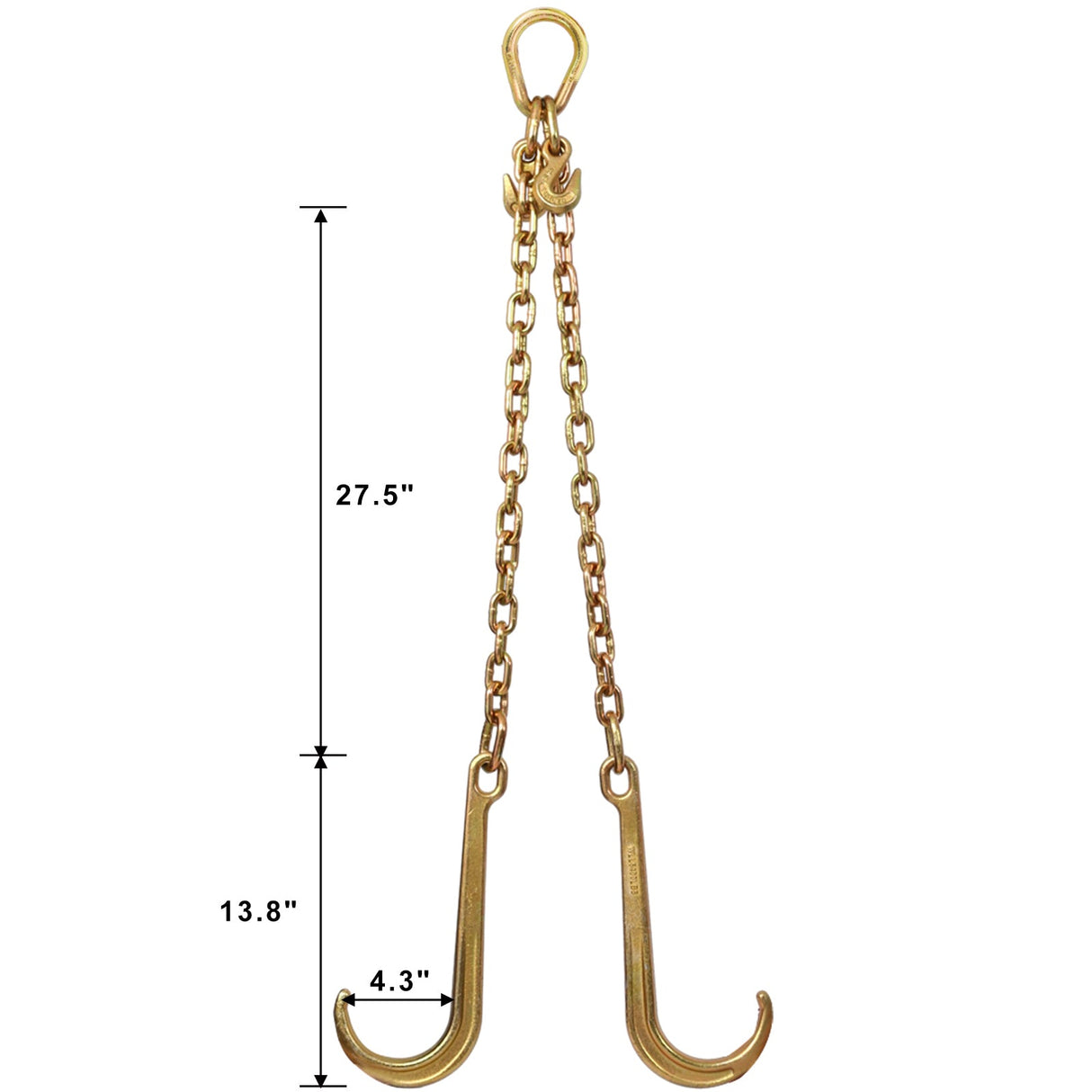 5/16''x2' G70 Tow Chain V Bridle with Large Shank J Hooks and Grab Hooks 4700 lbs Working Load Limit - Fab Heavy Parts