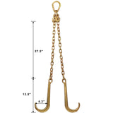 5/16''x2' G70 Tow Chain V Bridle with Large Shank J Hooks and Grab Hooks 4700 lbs Working Load Limit - Fab Heavy Parts