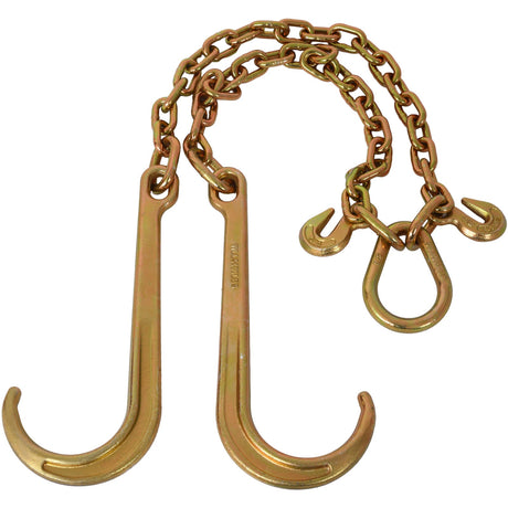 5/16''x2' G70 Tow Chain V Bridle with Large Shank J Hooks and Grab Hooks 4700 lbs Working Load Limit - Fab Heavy Parts