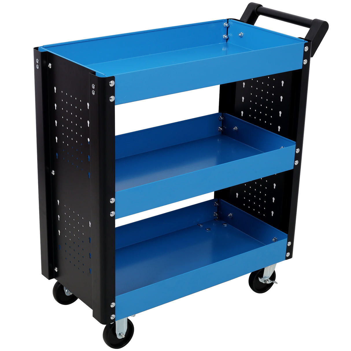 3 Tier Rolling Tool Cart on Wheels with Pegboard Heavy Duty Utility--Blue