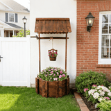 53 Inch Height Rustic Wooden Wishing Well Planter with Hanging Bucket - Brown - Fab Heavy Parts