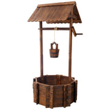 53 Inch Height Rustic Wooden Wishing Well Planter with Hanging Bucket - Brown - Fab Heavy Parts