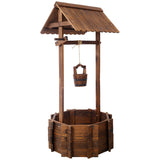 53 Inch Height Rustic Wooden Wishing Well Planter with Hanging Bucket - Brown - Fab Heavy Parts