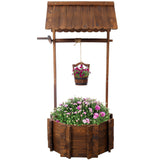 53 Inch Height Rustic Wooden Wishing Well Planter with Hanging Bucket - Brown - Fab Heavy Parts