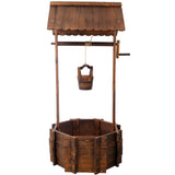 53 Inch Height Rustic Wooden Wishing Well Planter with Hanging Bucket - Brown - Fab Heavy Parts