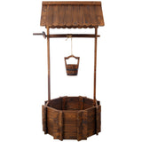 53 Inch Height Rustic Wooden Wishing Well Planter with Hanging Bucket - Brown - Fab Heavy Parts