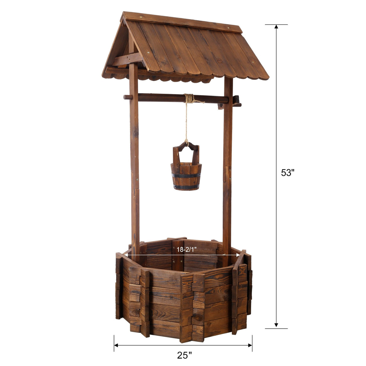 53 Inch Height Rustic Wooden Wishing Well Planter with Hanging Bucket - Brown - Fab Heavy Parts