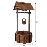 53 Inch Height Rustic Wooden Wishing Well Planter with Hanging Bucket - Brown - Fab Heavy Parts