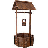 53 Inch Height Rustic Wooden Wishing Well Planter with Hanging Bucket - Brown - Fab Heavy Parts